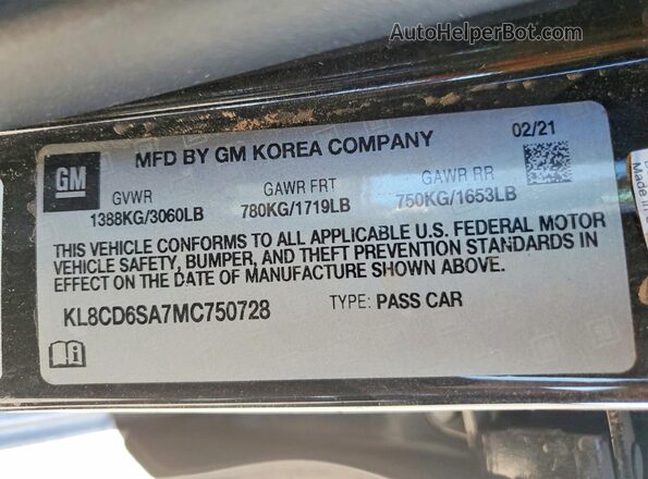 KL8CD6SA7MC750728 2021 CHEVROLET SPARK Black VIN կոդի պիտակի տեսք