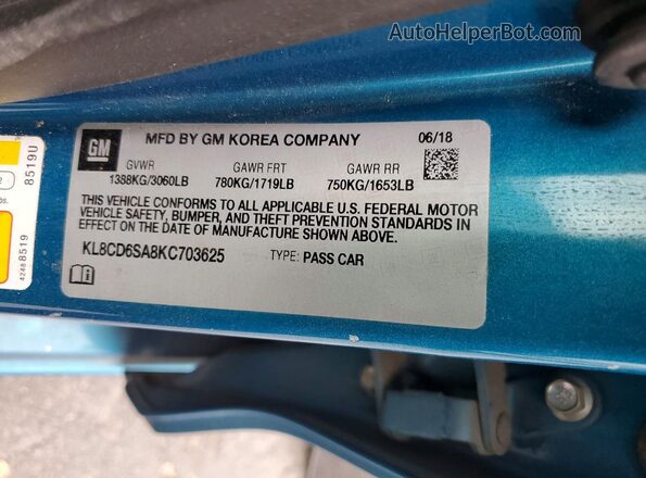 KL8CD6SA8KC703625 2019 CHEVROLET SPARK Blue 