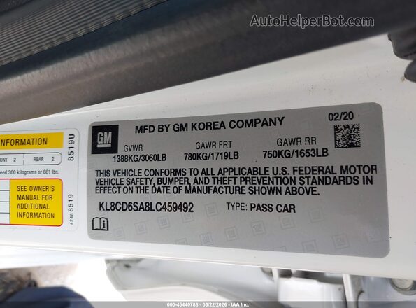 KL8CD6SA8LC459492 2020 CHEVROLET SPARK White Engine compartment view