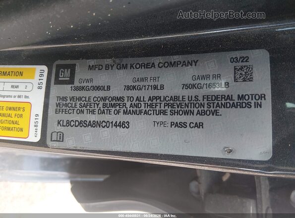 KL8CD6SA8NC014463 2022 CHEVROLET SPARK Gray Widok komory silnika