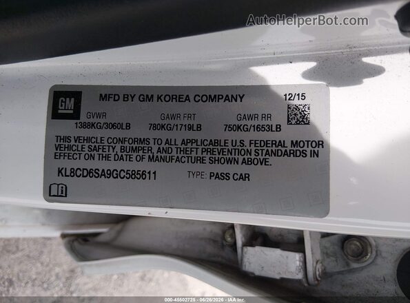 KL8CD6SA9GC585611 2016 CHEVROLET SPARK White Շարժիչի բաժամունքի տեսք