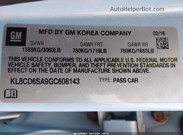 KL8CD6SA9GC608143 2016 CHEVROLET SPARK Blue Engine compartment view