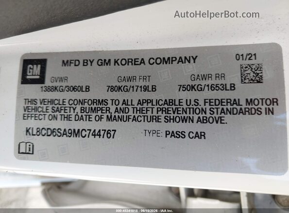 KL8CD6SA9MC744767 2021 CHEVROLET SPARK White Շարժիչի բաժամունքի տեսք