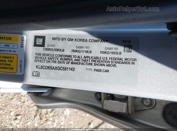 KL8CD6SAXGC591143 2016 CHEVROLET SPARK Silver Vista del compartimento del motor