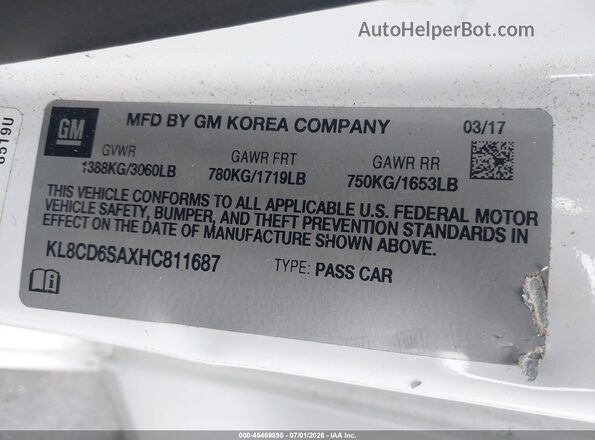 KL8CD6SAXHC811687 2017 CHEVROLET SPARK White Շարժիչի բաժամունքի տեսք