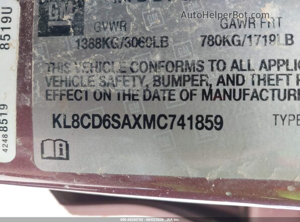 KL8CD6SAXMC741859 2021 CHEVROLET SPARK Purple Vista del compartimento del motor