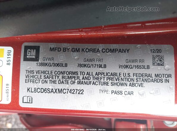 KL8CD6SAXMC742722 2021 CHEVROLET SPARK Burgundy Widok komory silnika