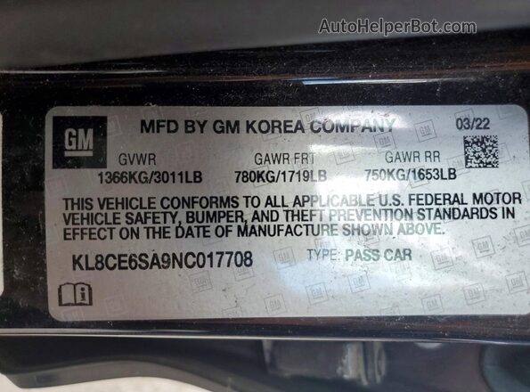 KL8CE6SA9NC017708 2022 CHEVROLET SPARK Black Вид підкапотного простору