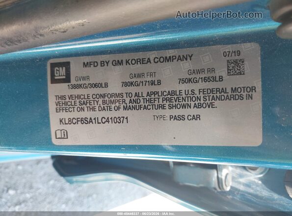KL8CF6SA1LC410371 2020 CHEVROLET SPARK Blue Widok komory silnika
