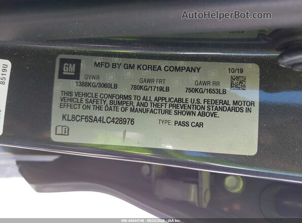 KL8CF6SA4LC428976 2020 CHEVROLET SPARK Gray ძრავის განყოფილების ხედი