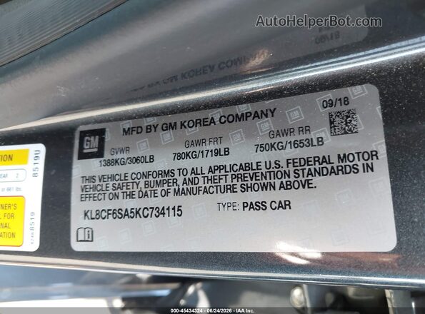 KL8CF6SA5KC734115 2019 CHEVROLET SPARK Серый Вид подкапотного пространства