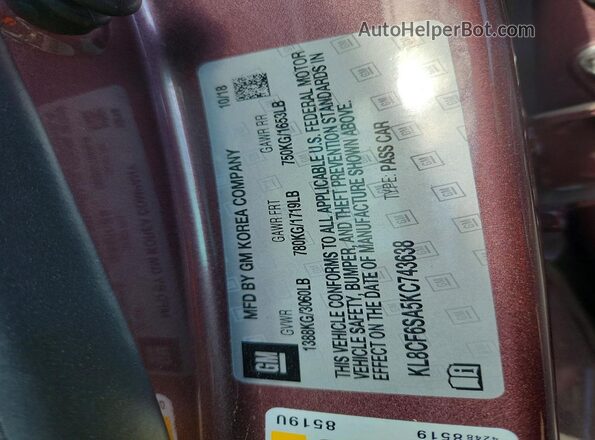 KL8CF6SA5KC743638 2019 CHEVROLET SPARK Purple Вид підкапотного простору