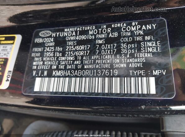 KM8HA3AB0RU137619 2024 HYUNDAI KONA Black Շարժիչի բաժամունքի տեսք