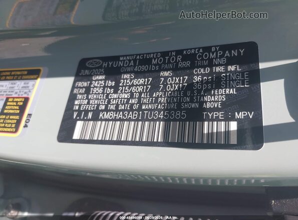 KM8HA3AB1TU345385 2026 HYUNDAI KONA Green Vista del compartimento del motor