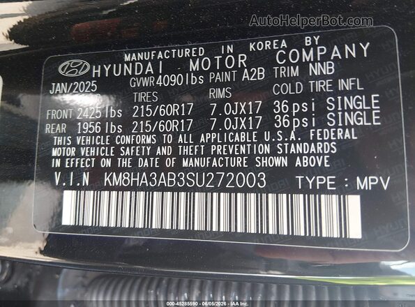 KM8HA3AB3SU272003 2025 HYUNDAI KONA Черный Вид подкапотного пространства