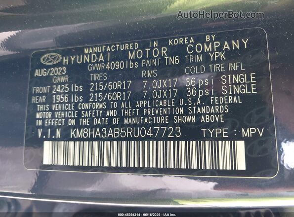 KM8HA3AB5RU047723 2024 HYUNDAI KONA Blue Widok komory silnika