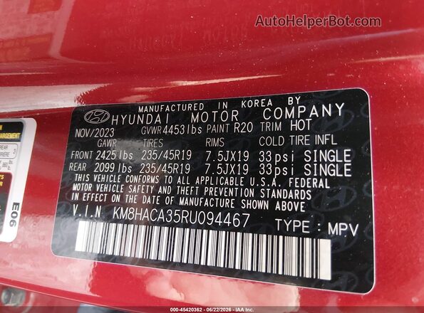 KM8HACA35RU094467 2024 HYUNDAI KONA Red Engine compartment view