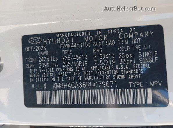 KM8HACA36RU079671 2024 HYUNDAI KONA White Շարժիչի բաժամունքի տեսք