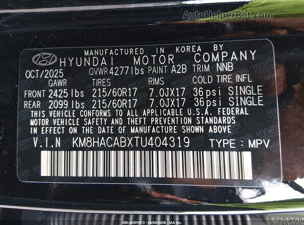 KM8HACABXTU404319 2026 HYUNDAI KONA Черный Вид подкапотного пространства