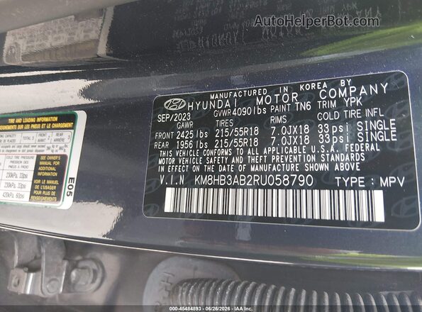 KM8HB3AB2RU058790 2024 HYUNDAI KONA Light Blue Vista del compartimento del motor