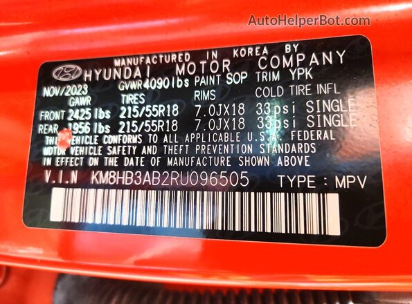 KM8HB3AB2RU096505 2024 HYUNDAI KONA Orange 