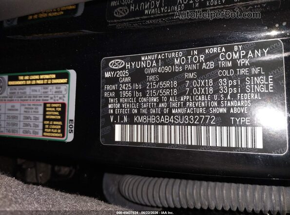 KM8HB3AB4SU332772 2025 HYUNDAI KONA Black Շարժիչի բաժամունքի տեսք