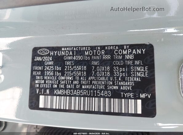 KM8HB3AB5RU115483 2024 HYUNDAI KONA Зеленый Вид подкапотного пространства