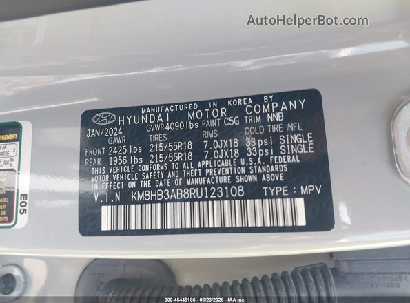 KM8HB3AB8RU123108 2024 HYUNDAI KONA Gray Engine compartment view