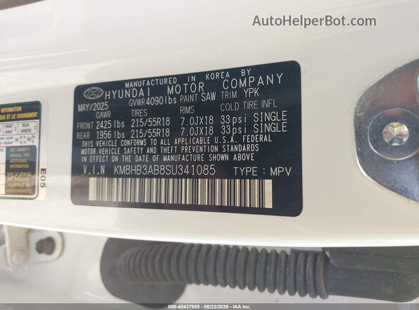 KM8HB3AB8SU341085 2025 HYUNDAI KONA White Շարժիչի բաժամունքի տեսք