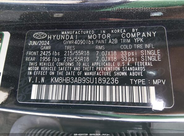 KM8HB3AB9SU189236 2025 HYUNDAI KONA Black Widok komory silnika