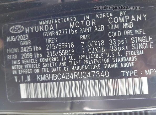 KM8HBCAB4RU047340 2024 HYUNDAI KONA Black 