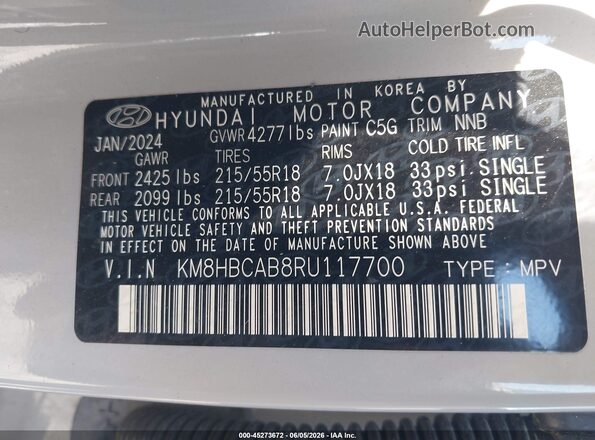 KM8HBCAB8RU117700 2024 HYUNDAI KONA Gray Widok komory silnika
