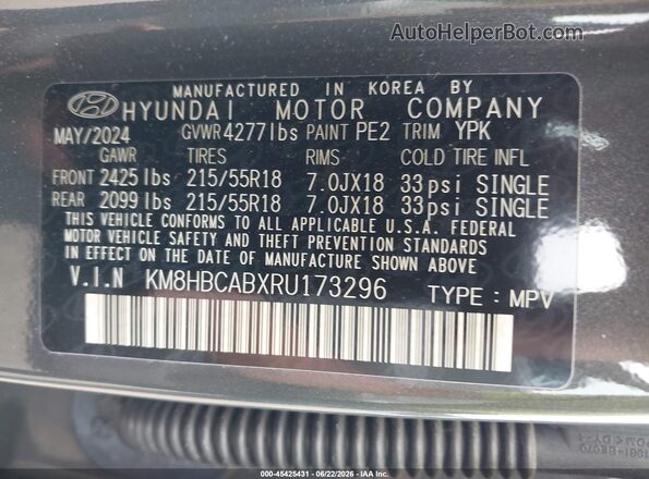 KM8HBCABXRU173296 2024 HYUNDAI KONA Gray Vista del compartimento del motor
