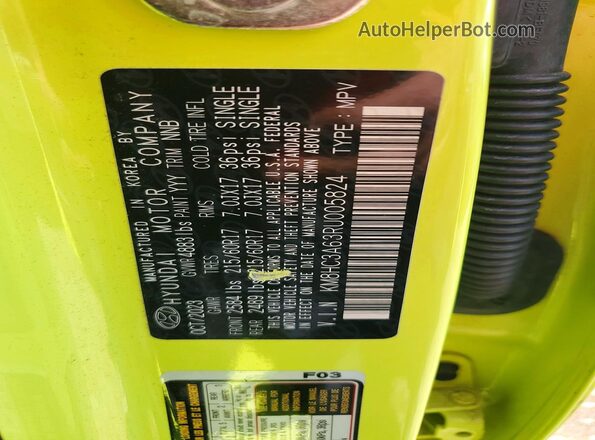 KM8HC3A63RU005824 2024 HYUNDAI KONA Yellow 360 interior view