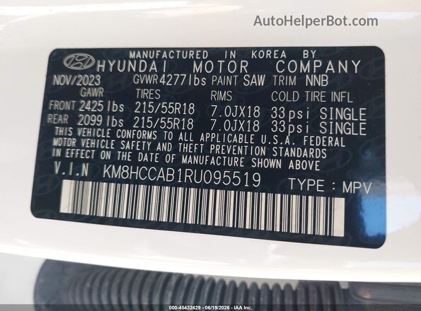KM8HCCAB1RU095519 2024 HYUNDAI KONA White Vista del compartimento del motor