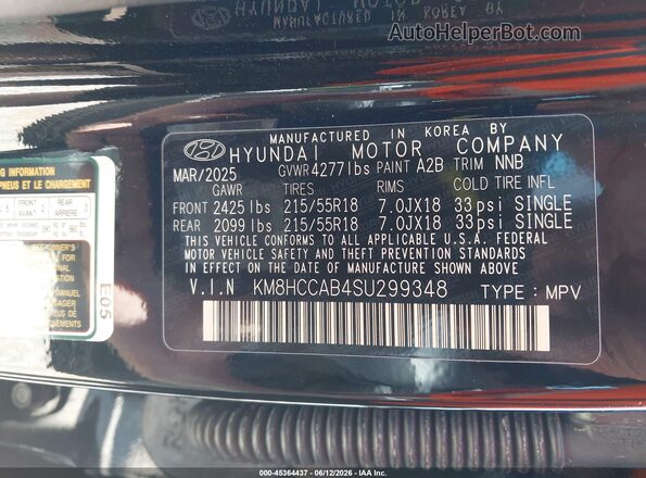 KM8HCCAB4SU299348 2025 HYUNDAI KONA Black Вид підкапотного простору
