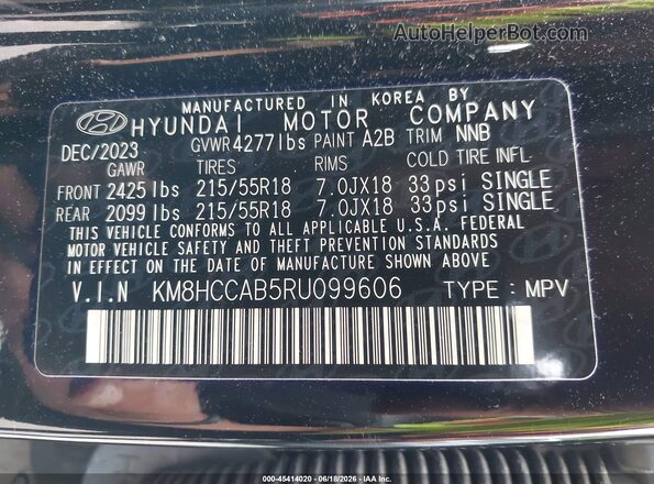 KM8HCCAB5RU099606 2024 HYUNDAI KONA Black Вид підкапотного простору