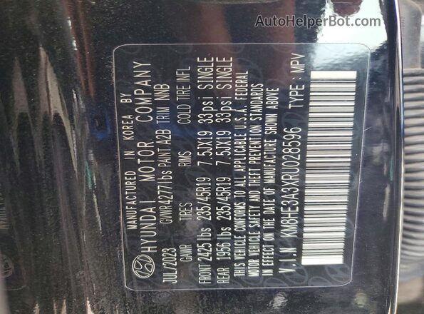KM8HE3A3XRU028596 2024 HYUNDAI KONA Black VIN კოდის სტიკერის ხედი