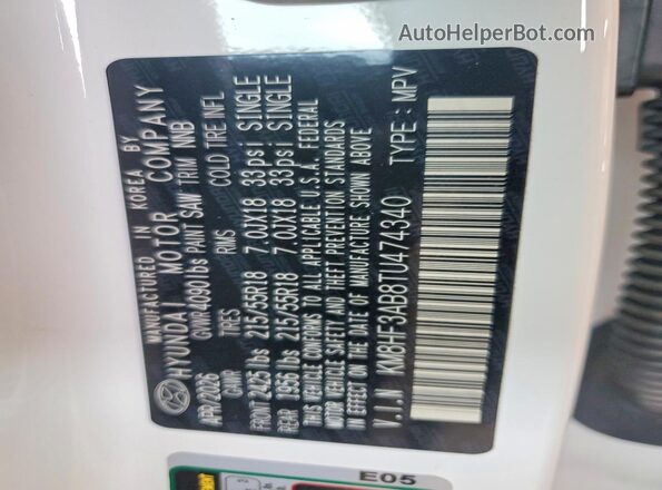 KM8HF3AB8TU474340 2026 HYUNDAI KONA White 
