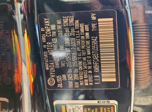 KM8HFCAB5TU359842 2026 HYUNDAI KONA Black Панорамний вид салону 360°