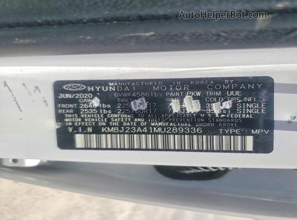 KM8J23A41MU289336 2021 HYUNDAI TUCSON Белый Вид наклейки с VIN-кодом