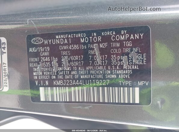 KM8J23A44LU119227 2020 HYUNDAI TUCSON Серый Вид подкапотного пространства