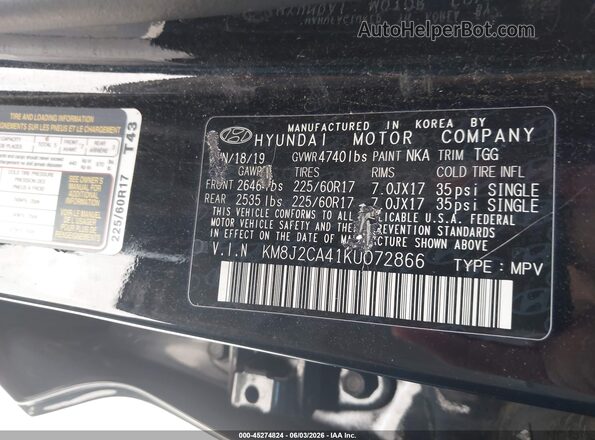 KM8J2CA41KU072866 2019 HYUNDAI TUCSON Black Widok komory silnika