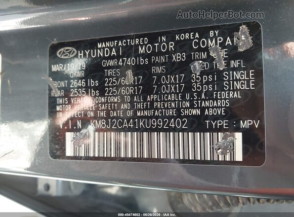 KM8J2CA41KU992402 2019 HYUNDAI TUCSON Blue Շարժիչի բաժամունքի տեսք