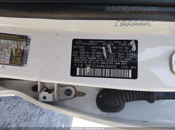 KM8J2CA43MU366692 2021 HYUNDAI TUCSON White Engine compartment view