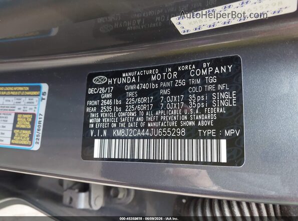 KM8J2CA44JU655298 2018 HYUNDAI TUCSON Gray Widok komory silnika