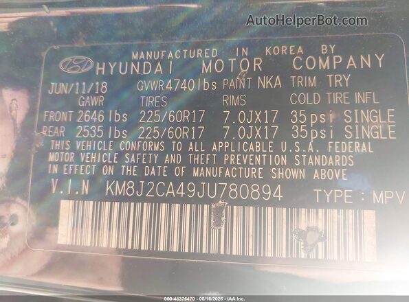 KM8J2CA49JU780894 2018 HYUNDAI TUCSON Black Вид підкапотного простору