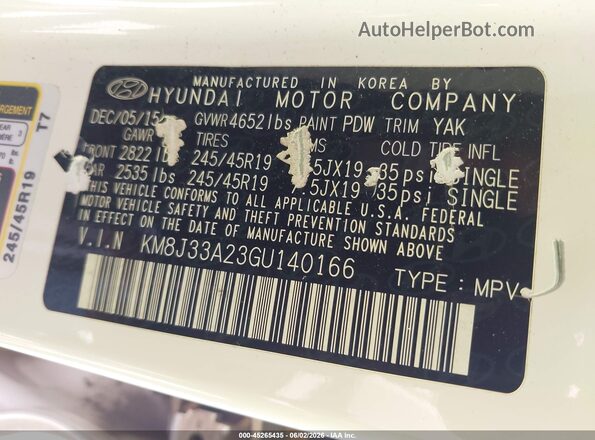 KM8J33A23GU140166 2016 HYUNDAI TUCSON White Vista del compartimento del motor