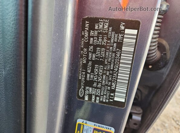 KM8J33A24GU203467 2016 HYUNDAI TUCSON Угольный Вид наклейки с VIN-кодом