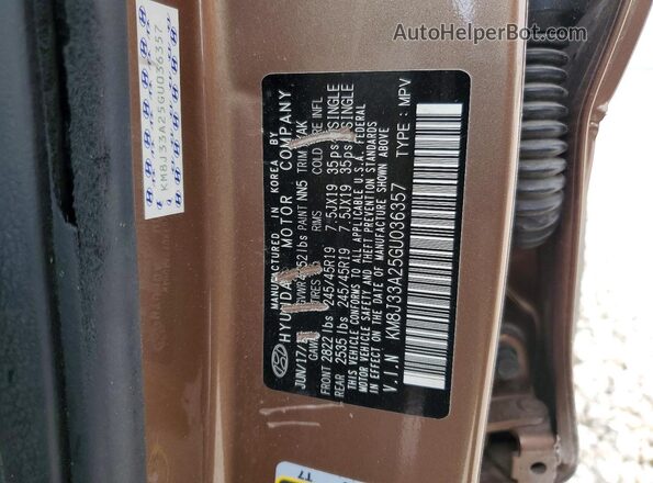 KM8J33A25GU036357 2016 HYUNDAI TUCSON Tan სალონის 360-გრადუსიანი ხედი
